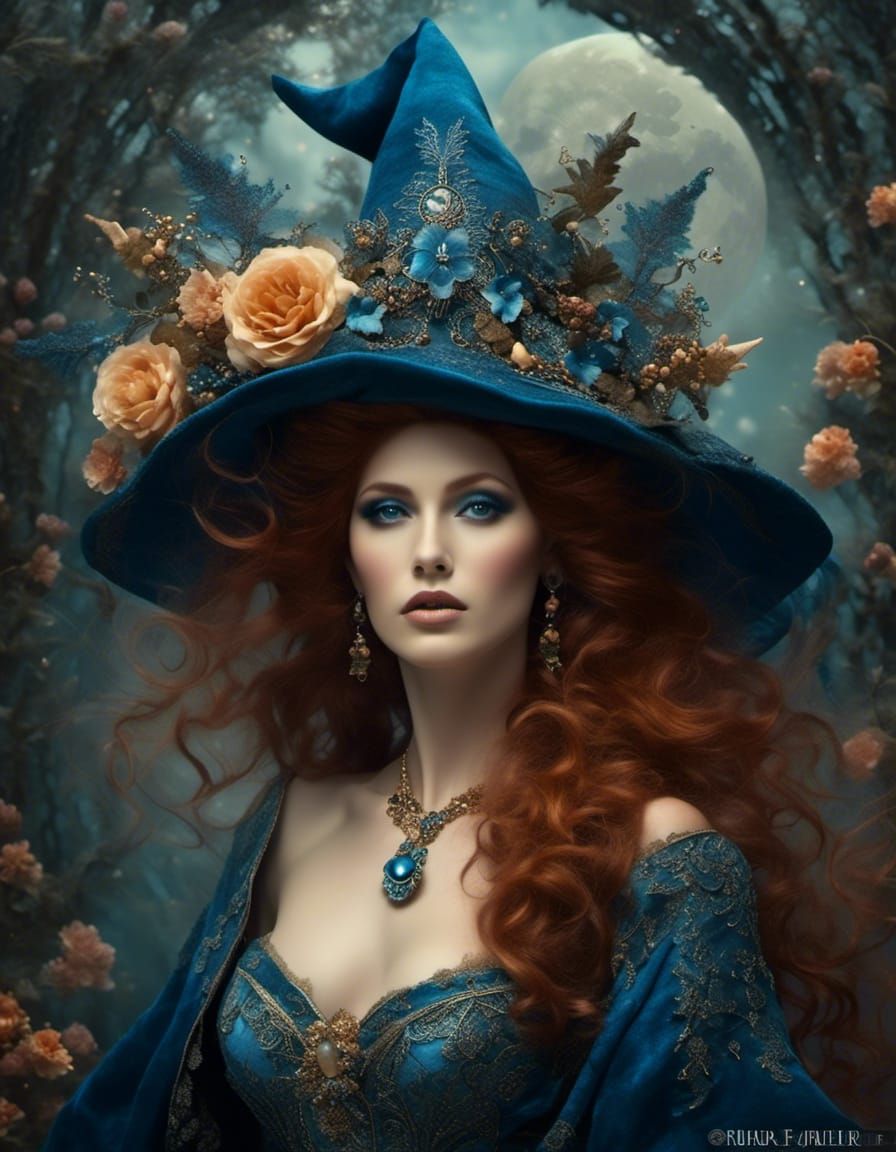 Captivating Blue Witch in Folklore Style