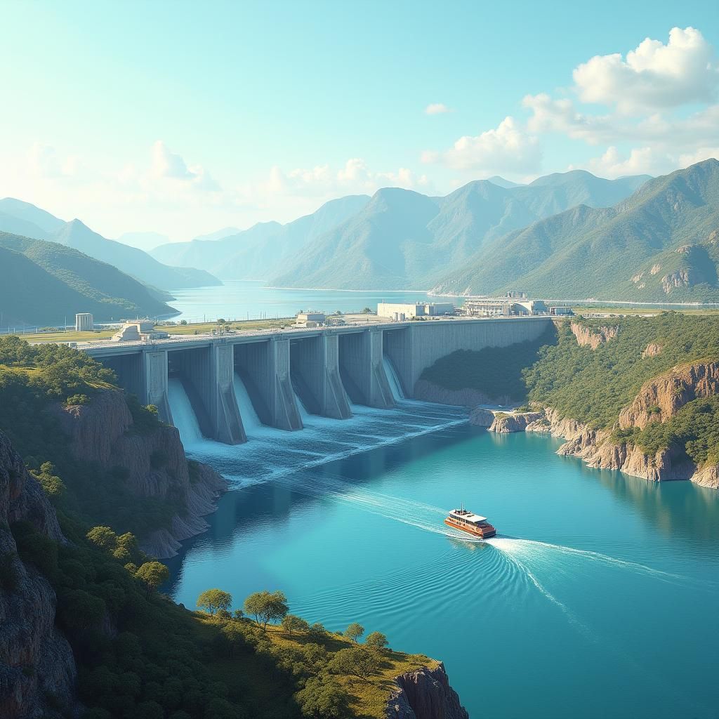 Hydroelectric Plant Illustration in Expressionist Style