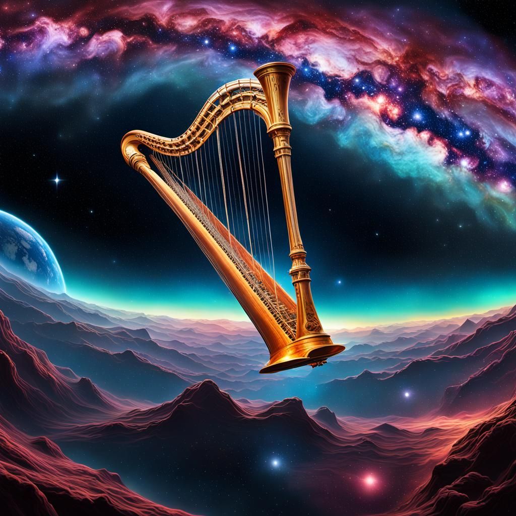 Galactic Harp in Vibrant Nebula: Scientific Illustration