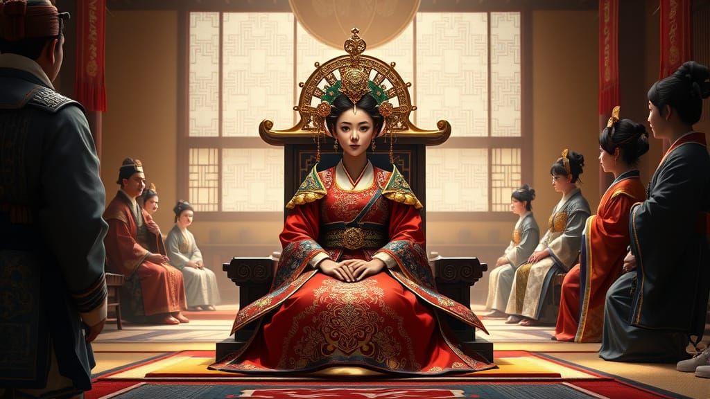 Young Empress in Japanese Throne Room, Digital Art