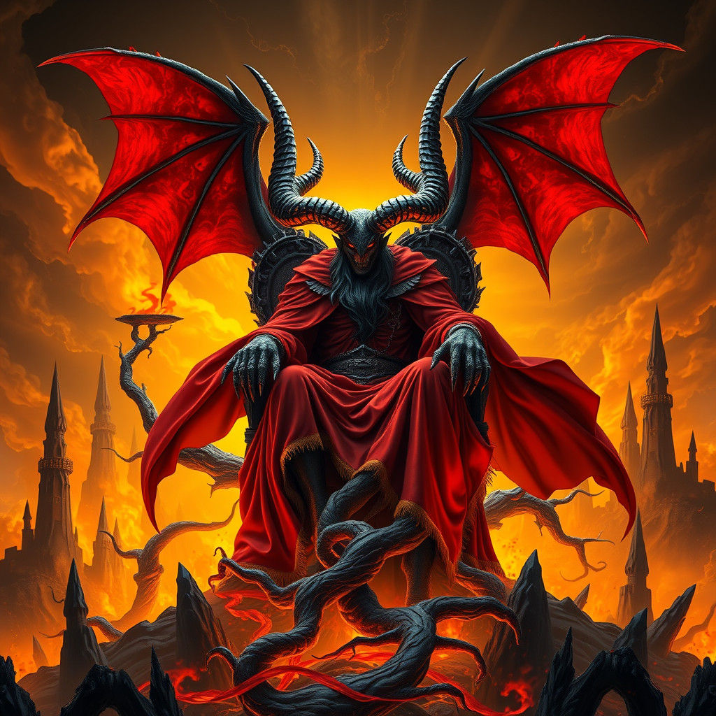 Majestic Satan on Throne in Hellscape