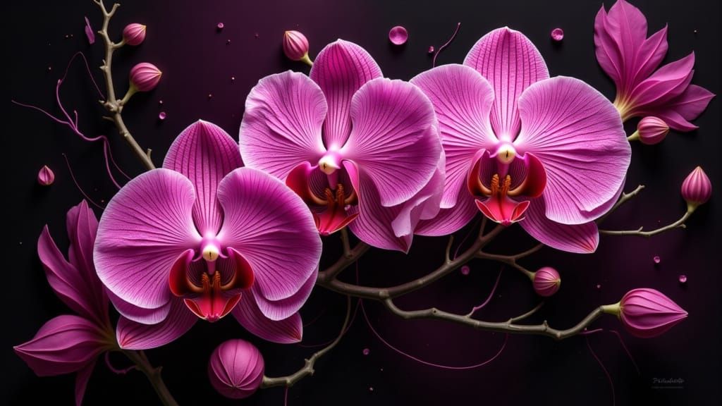 Luxurious Hot Pink Orchids in Abstract, Fractal Style