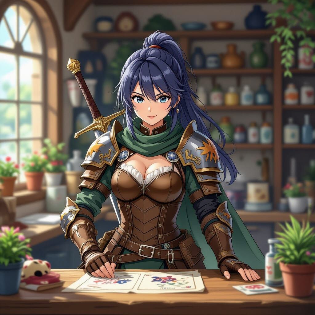 Adventurer Selling Monster Parts in Anime Style