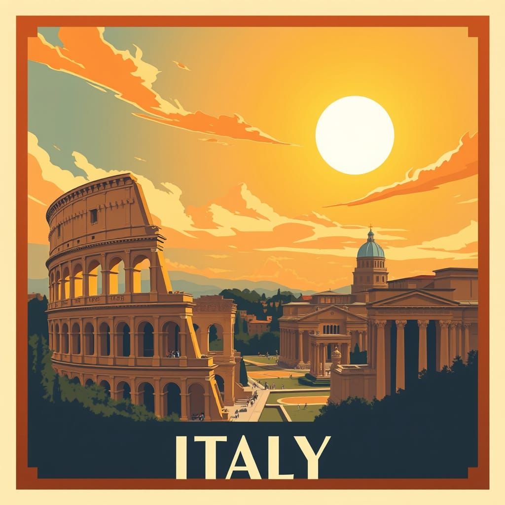 Vintage Rome Travel Poster in Art Deco Style