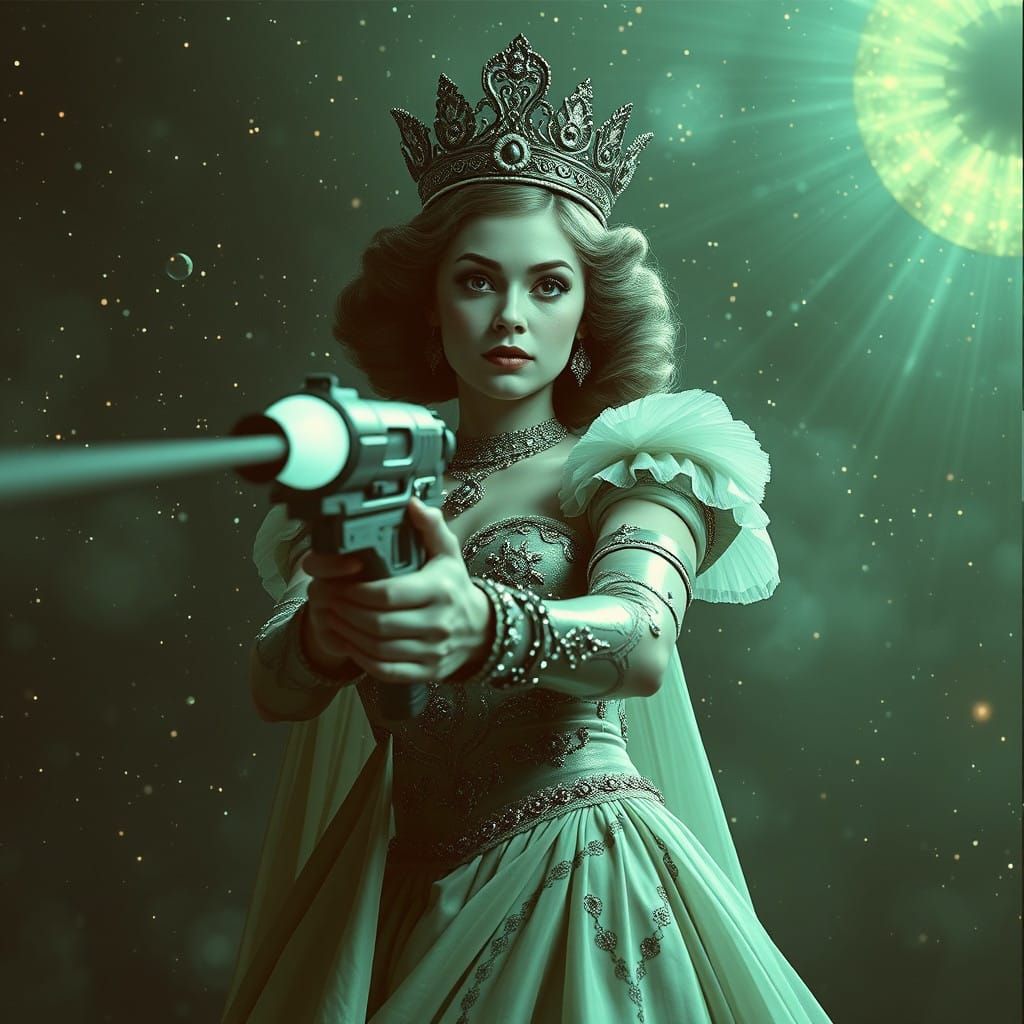 Galactic Space Queen Wields Powerful Laser Pistol