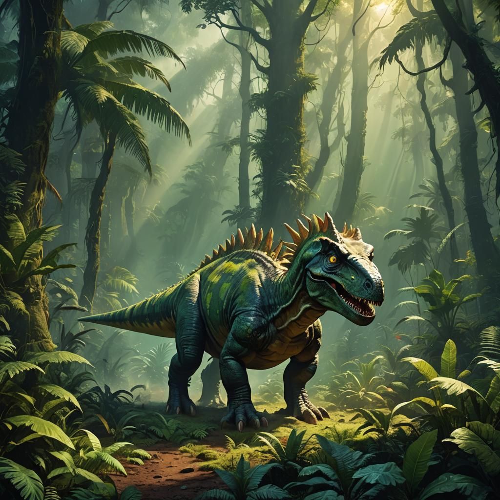 Dinosaur in Prehistoric Forest, Fantasy Art