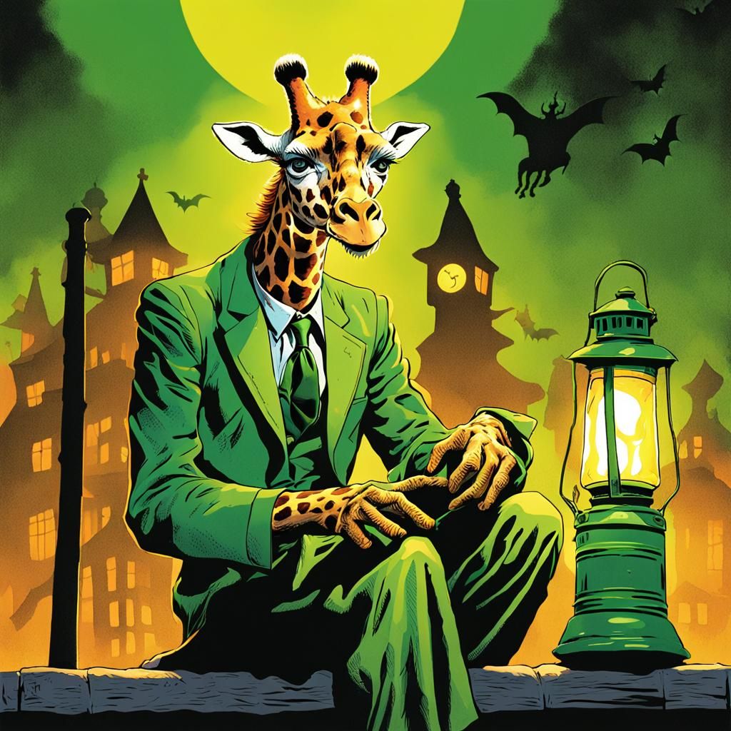 Giraffe in Alien Costume as Comic Book Art