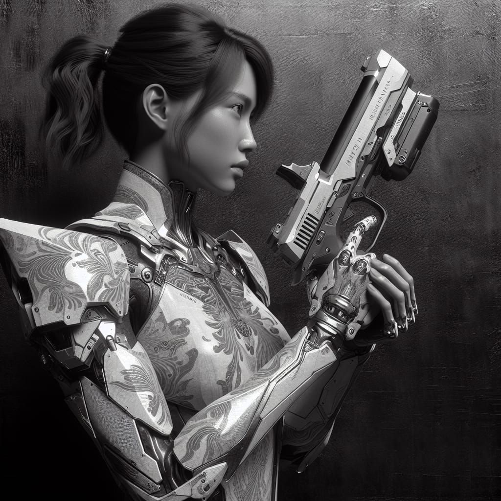 Sci-Fi Warrior Woman in Japanese Batik Armor