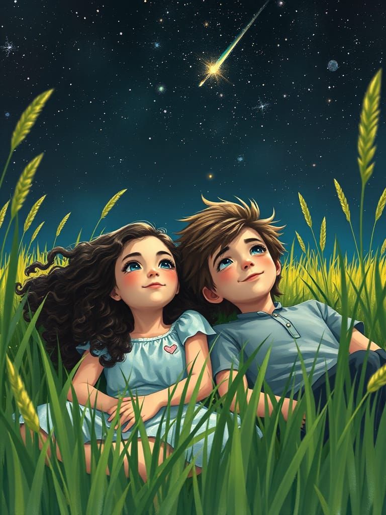 Starry Meadow Scene in Ethereal Digital Art Style