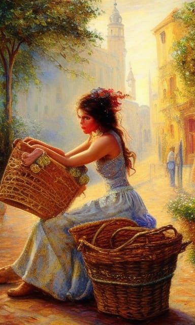 Gypsy Snake Charmer in Neo-Impressionist Style