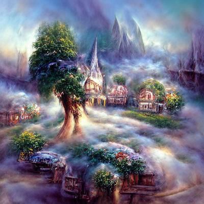 Ethereal Fantasy Town Beneath World Tree