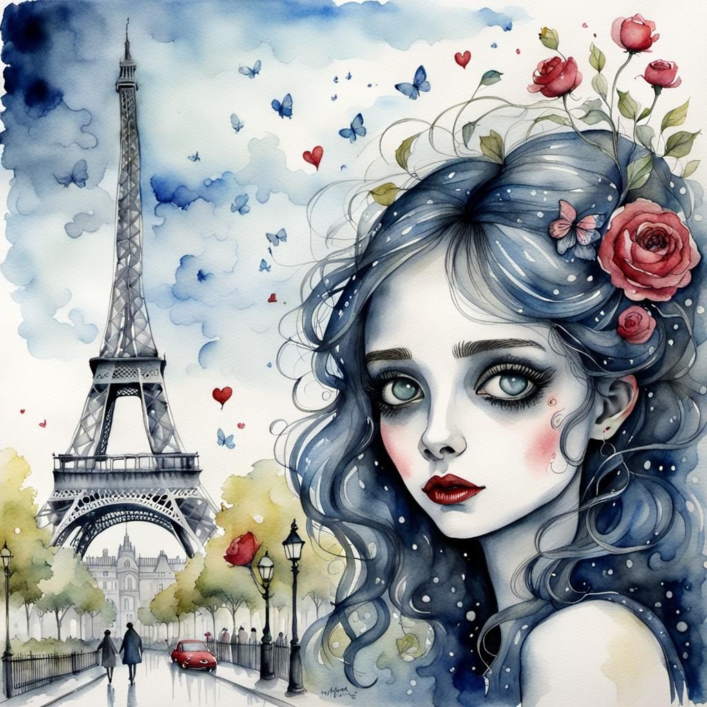 Parisian Daydream: Watercolor Art in Victorian Style