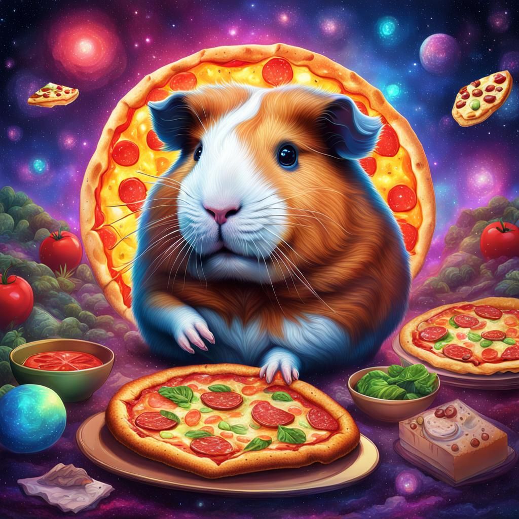 Guinea Pig with Pizza: Cosmic Illustration
