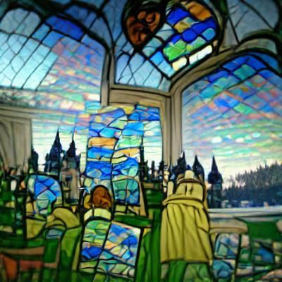 Stained Glass Castle in Impressionist Style