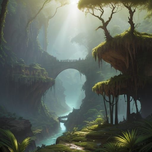 Ancient Bridge Over Jungle Wadi in Golden Hour