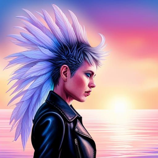 Ghostly Punk Woman with Angel Wings on Beach