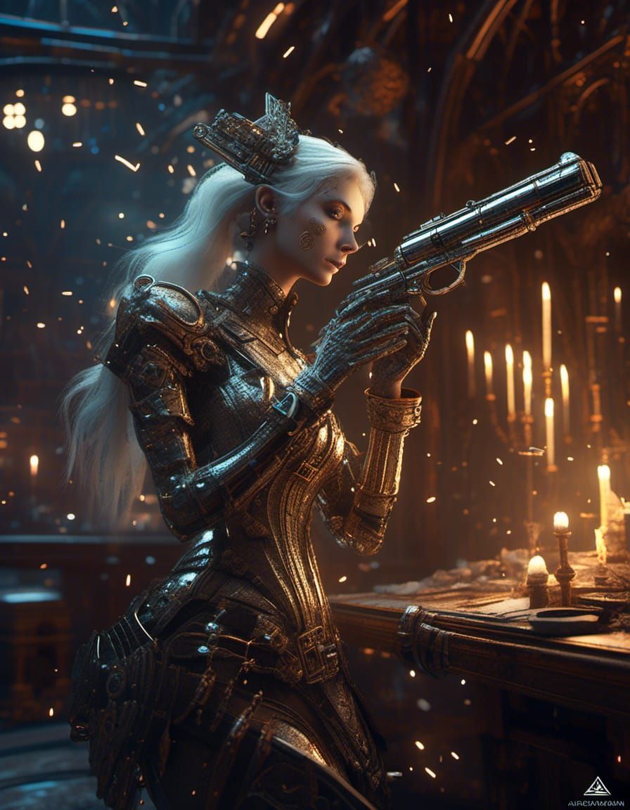 Astral Elf Clockwork Gun in Steampunk D&D Art