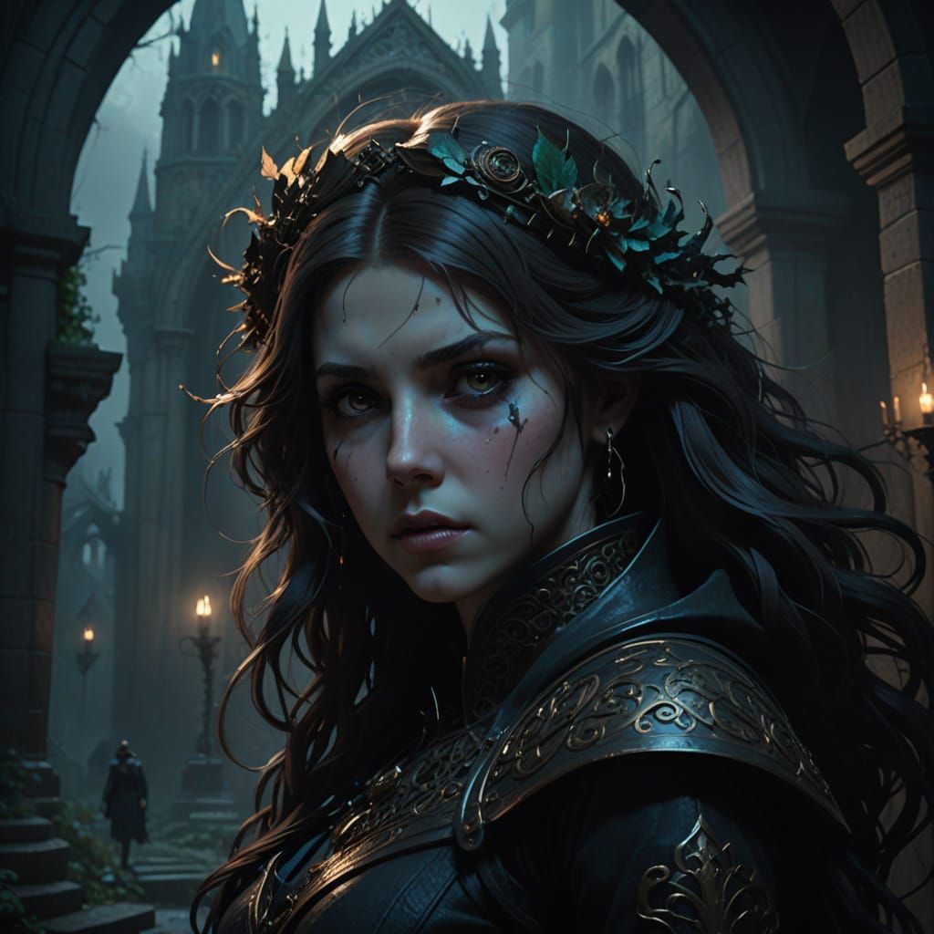 Anna Kendrick in a Haunting Gothic Cityscape