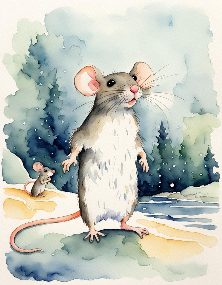 Mouse in Watercolor Storybook Illustration