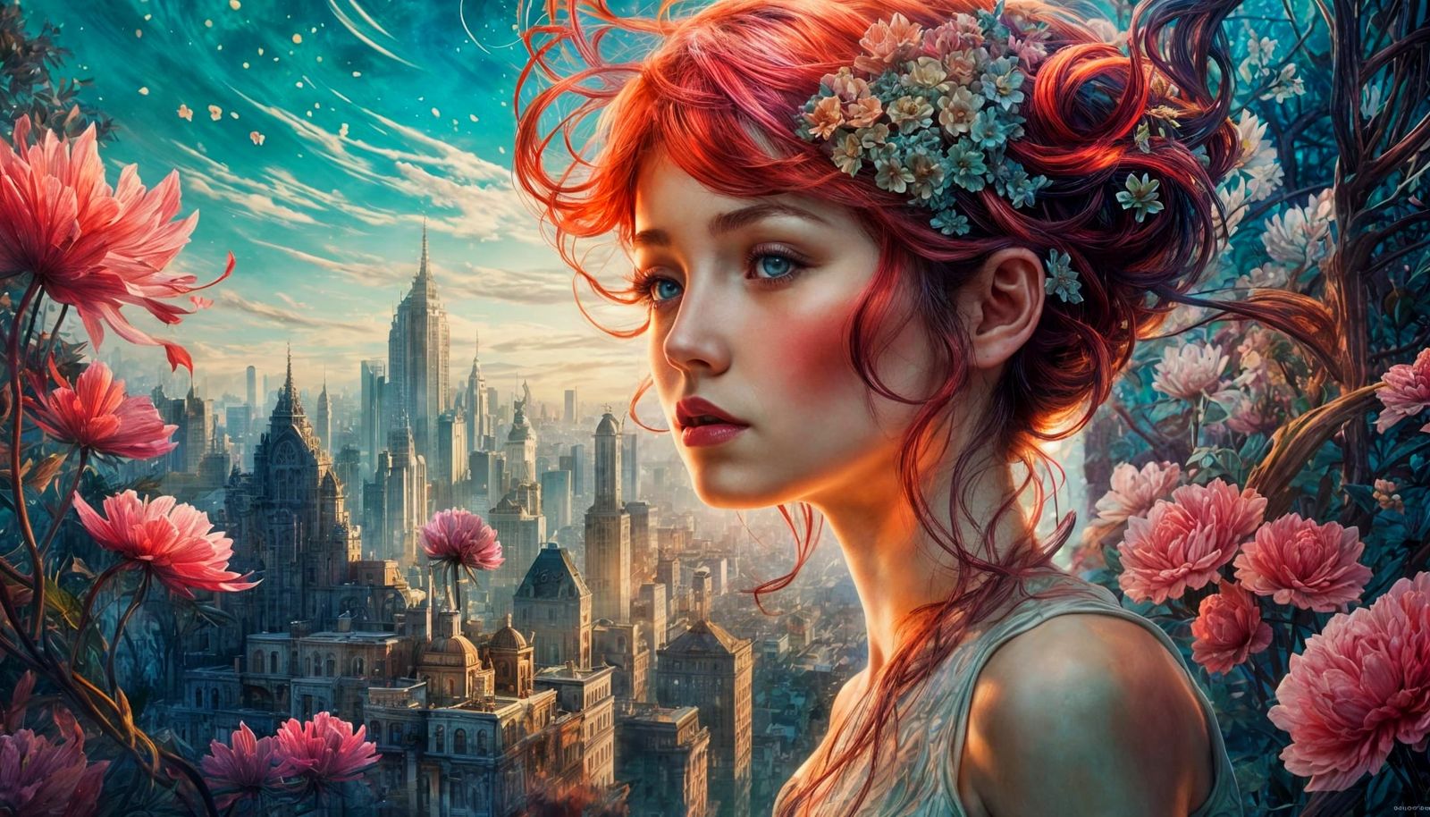 Art Nouveau Portrait in Black and White Ink