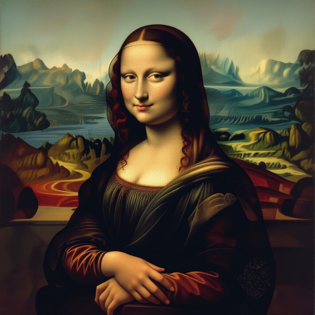 Mona Lisa Reimagined in a Sci-Fi Surrealist Style