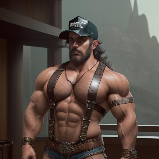 Muscular Bodybuilder Trucker in Hotel Room