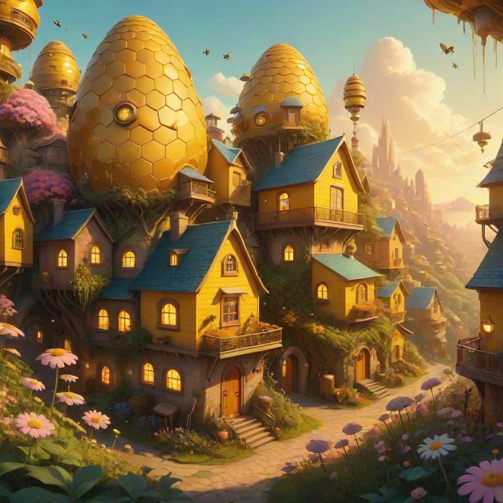 Sun-Kissed Beehive City in Vibrant Concept Art