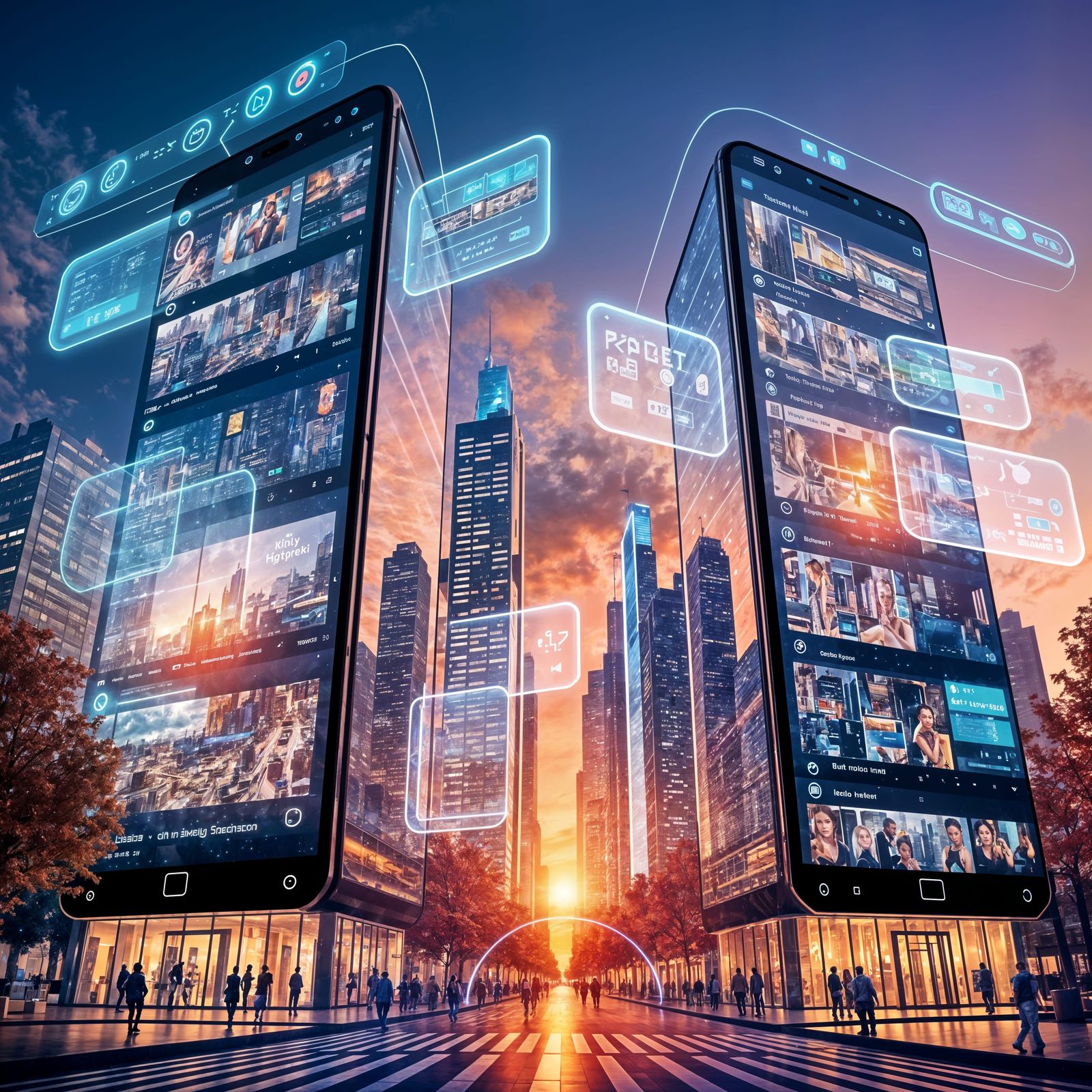 Vibrant Futuristic Cityscape in Cyberpunk Style