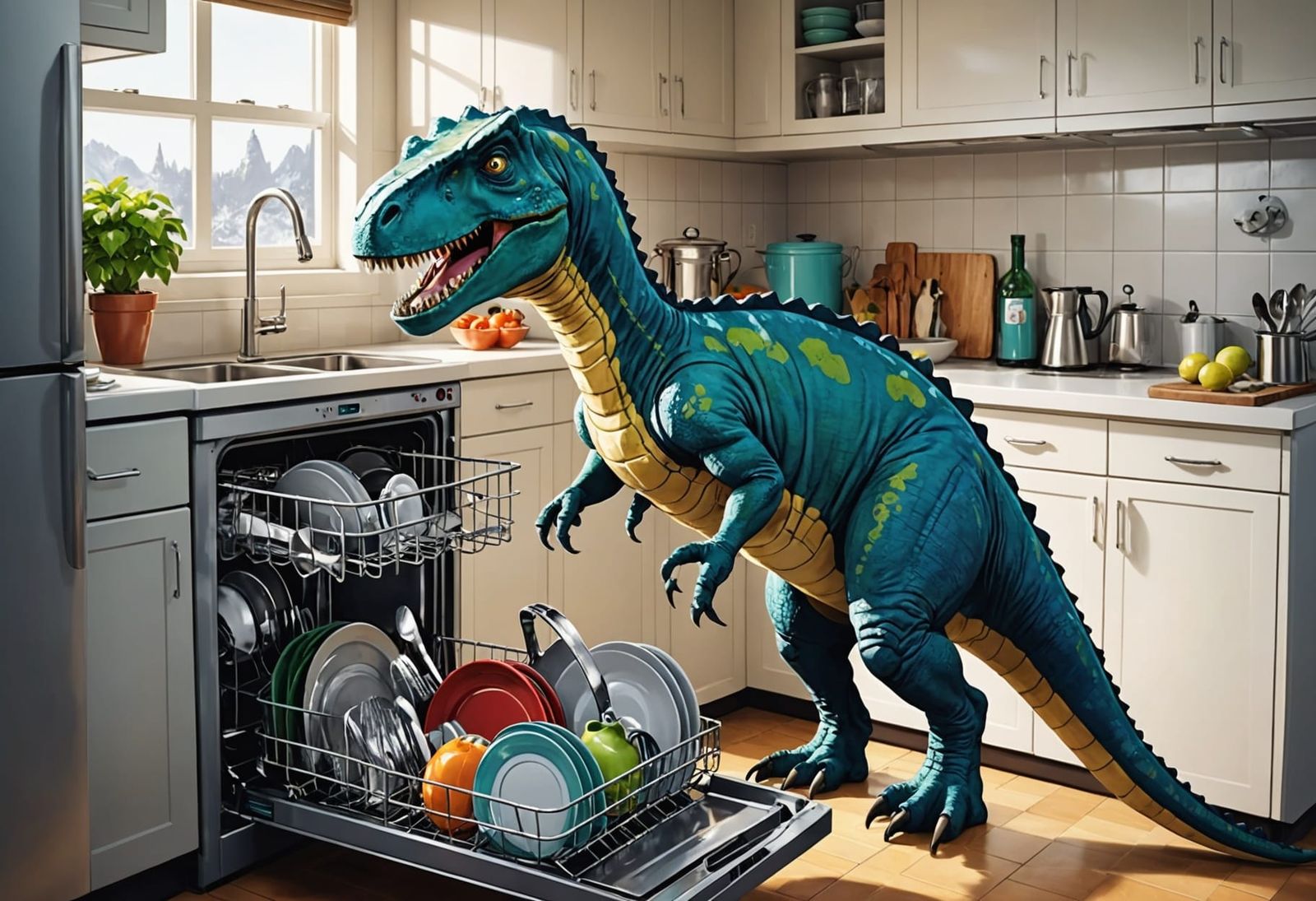 Dinosaur Does Dishes with Gründerzeit Elements