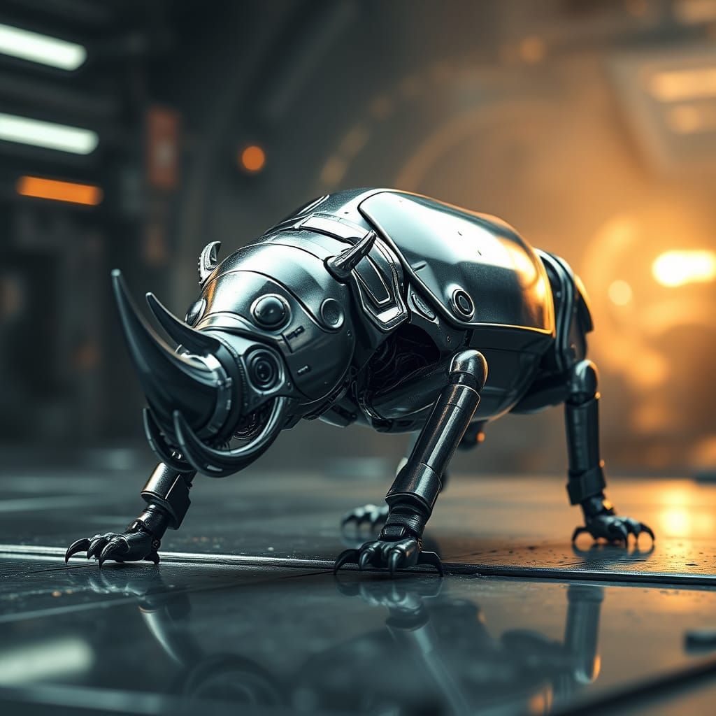 Metallic Rhino Beetle in Sci-Fi Setting