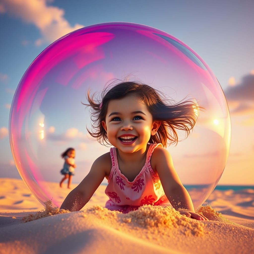 Girl in Triadic Colors Plays in Bubble of Wonder