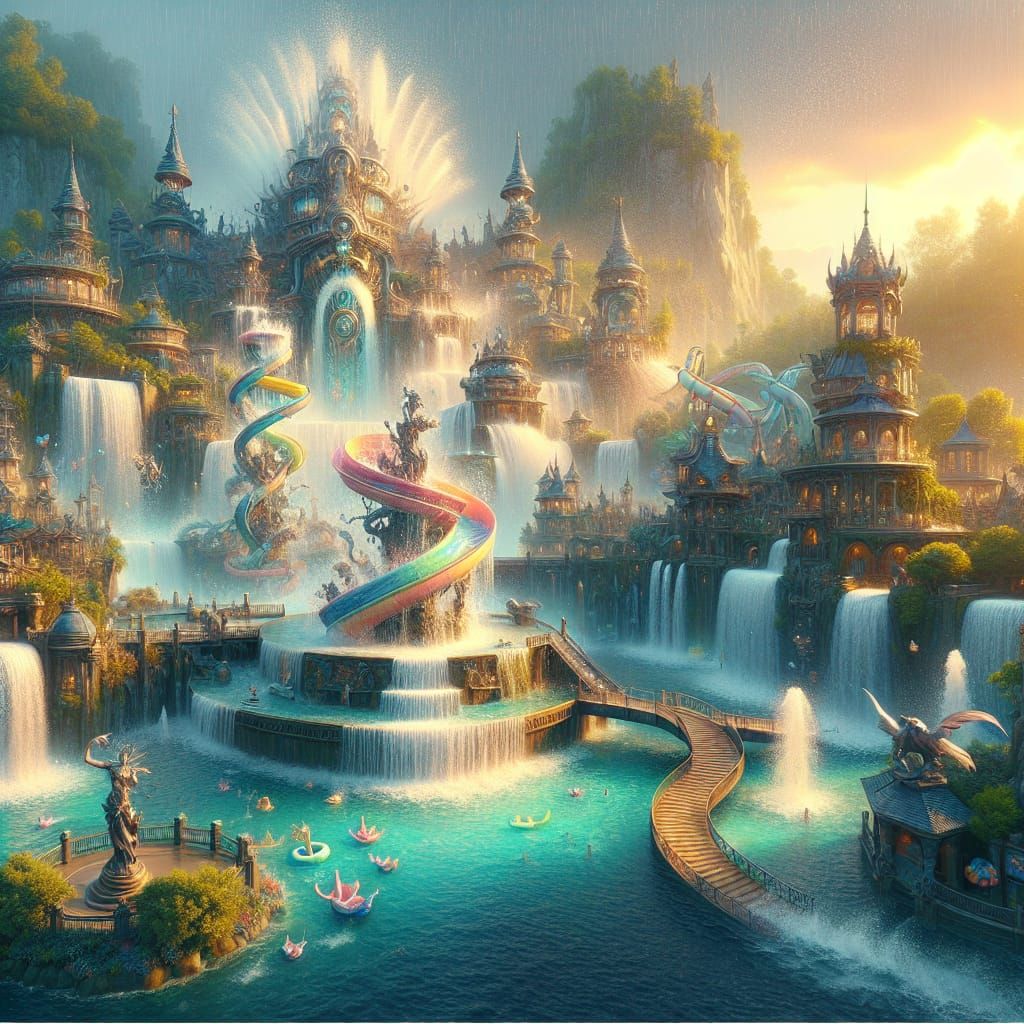 Fantasy Water Park Matte Painting in 8K