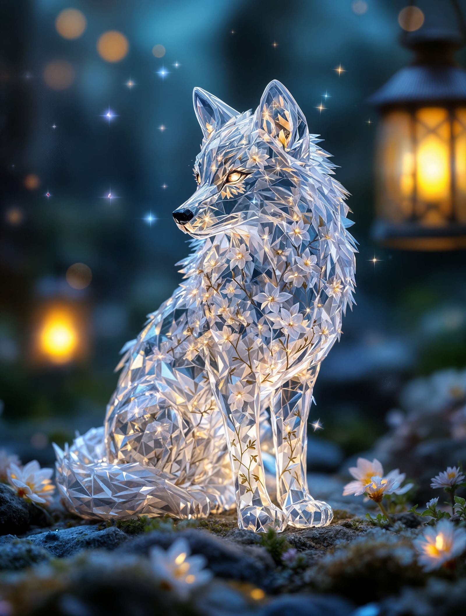 Crystal Wolf Blooms with Magical Fantasy