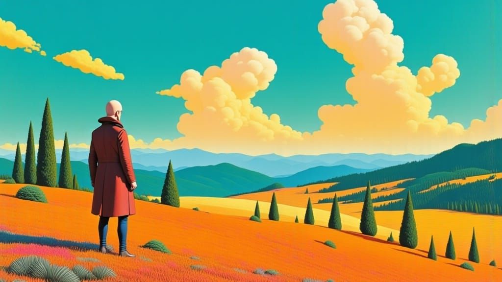 Italian Countryside Under Aqua Sky with Golden Clouds