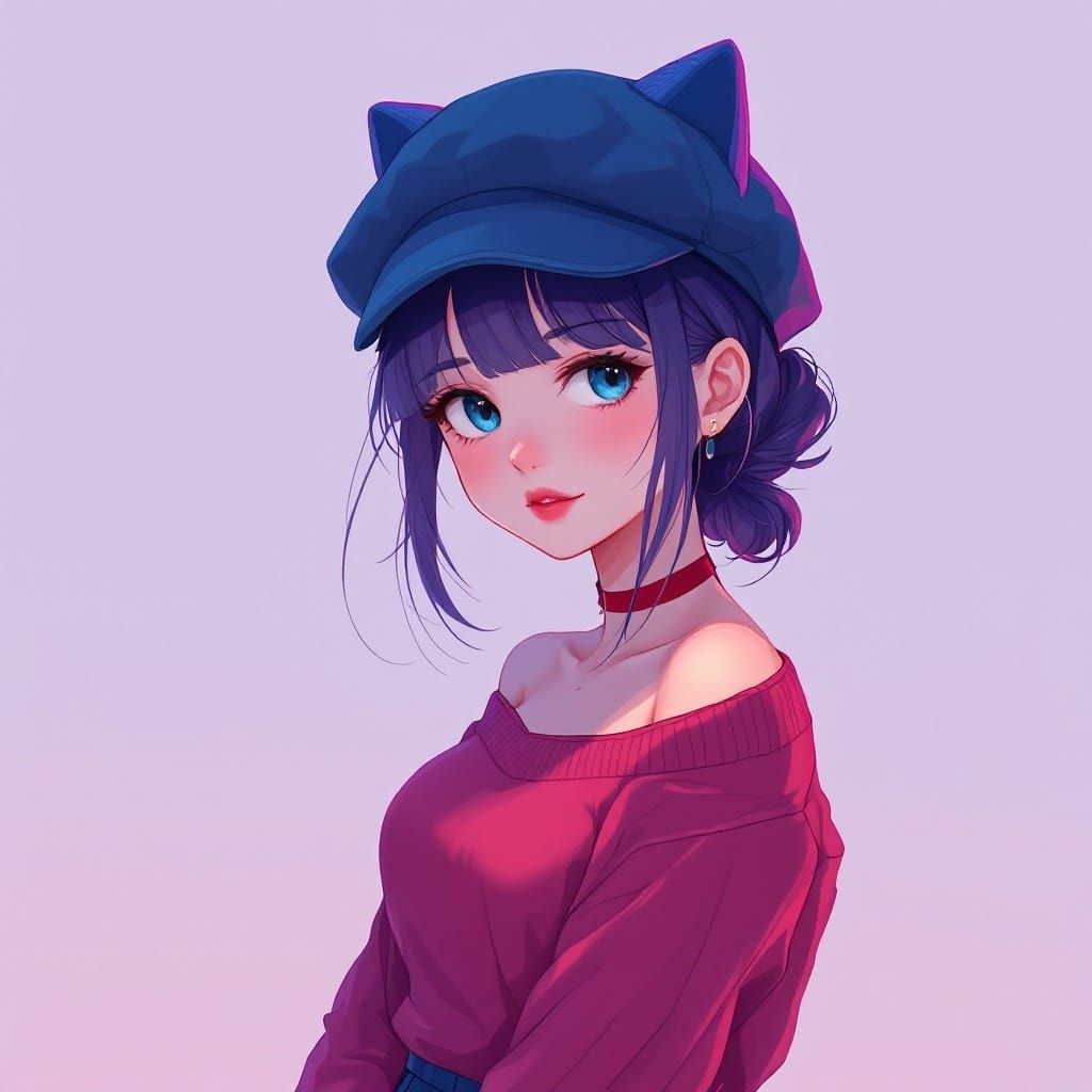 Anime Girl in Dreamy Blue Light