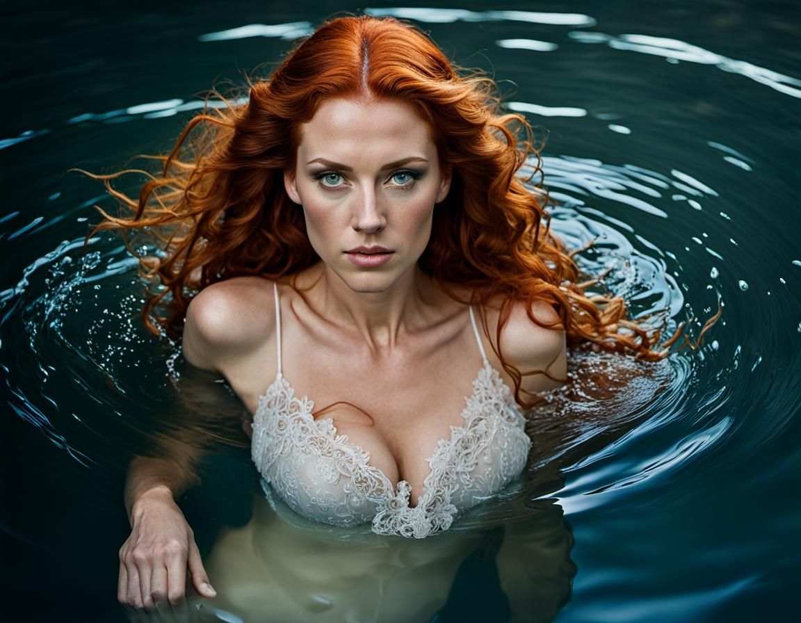 Redhead in Water: Professional Color Portrait