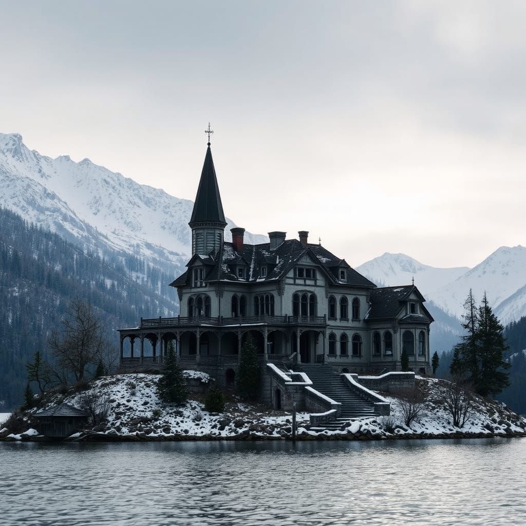 Majestic Lakeside Mansion in Winter Wonderland