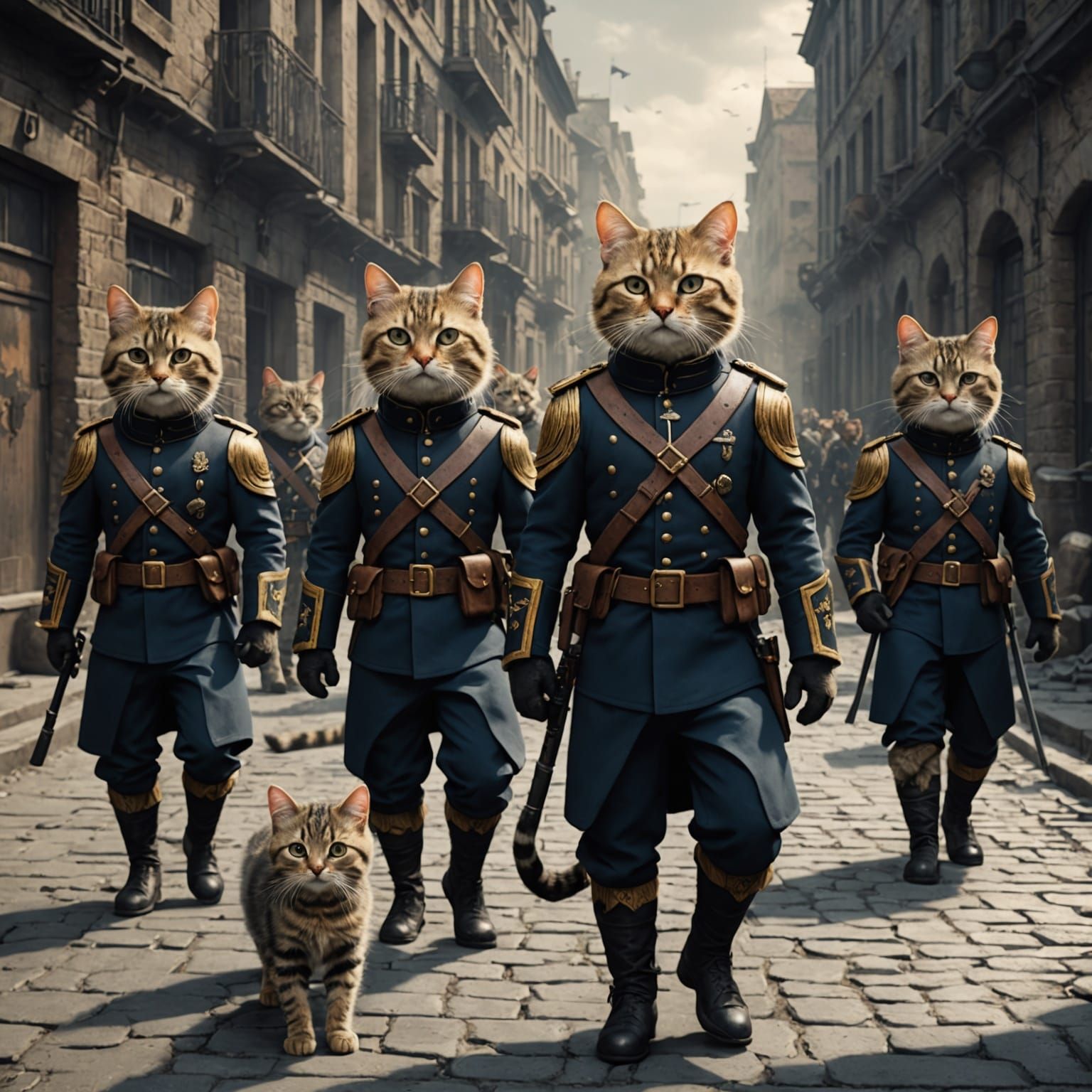 Battalion of Cats in Stonepunk Uniforms