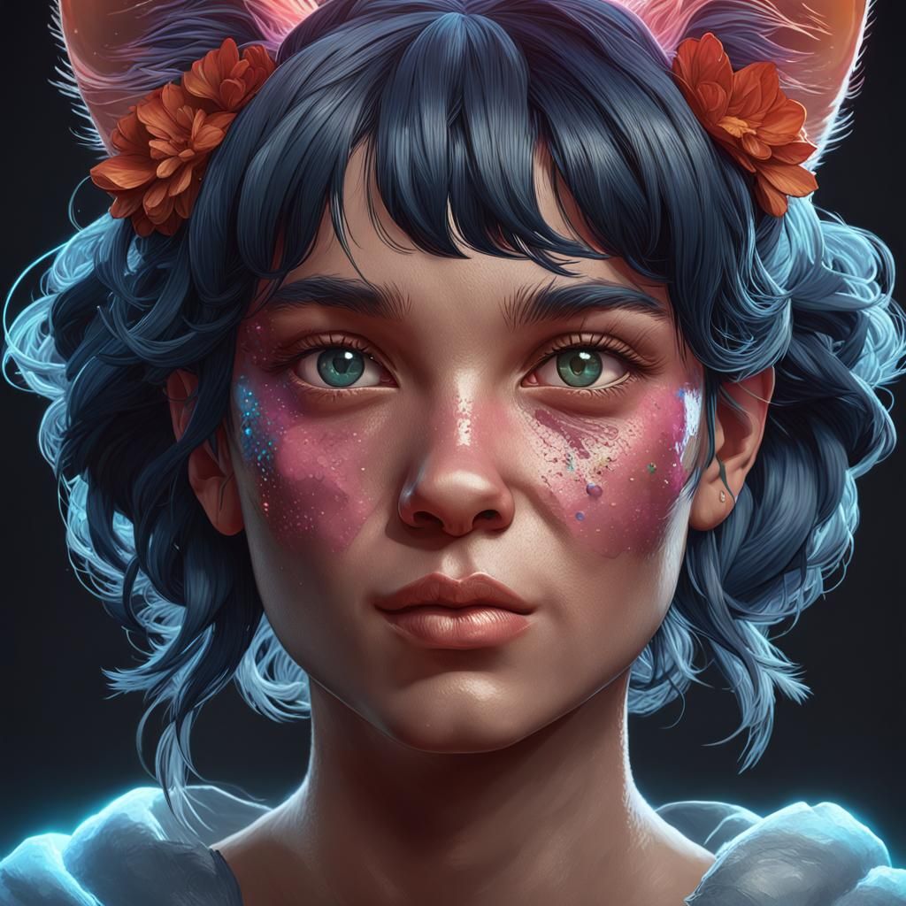 Detailed Kaos Kitty Portrait in Art Nouveau Style