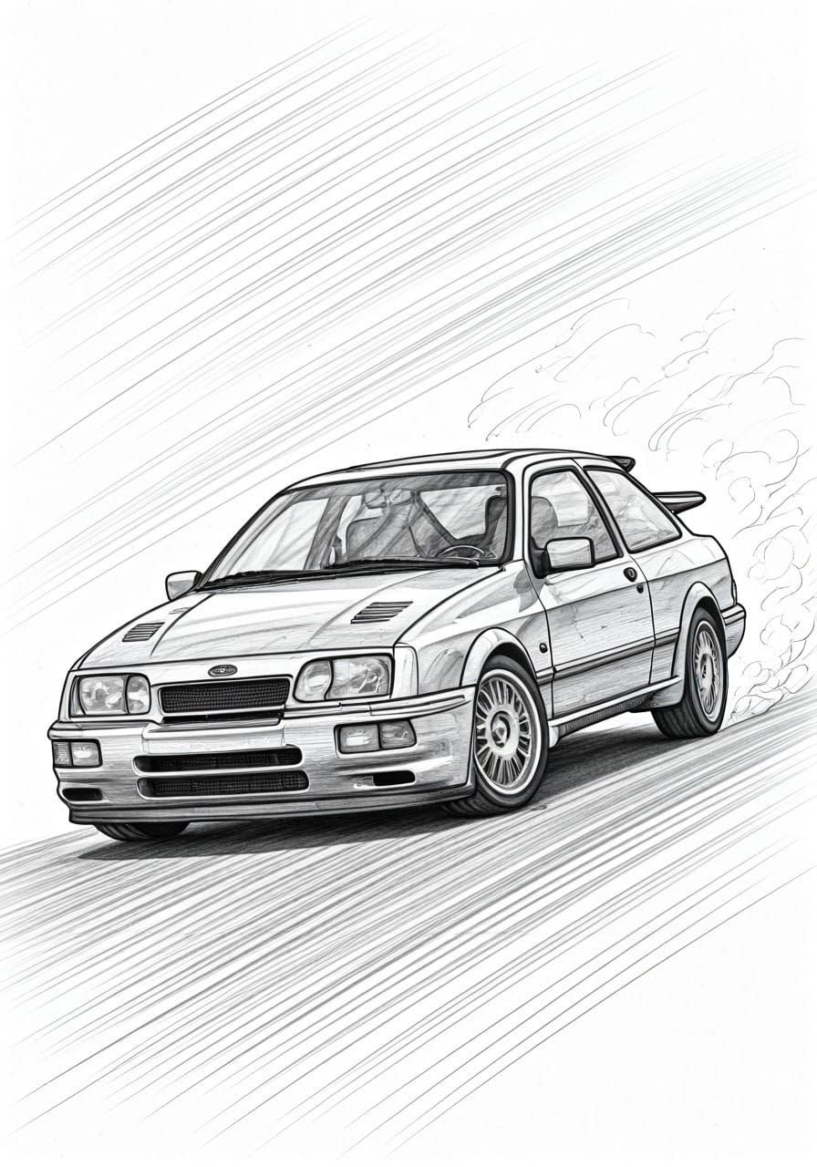Ford Sierra Cosworth RS Car Pencil Sketch