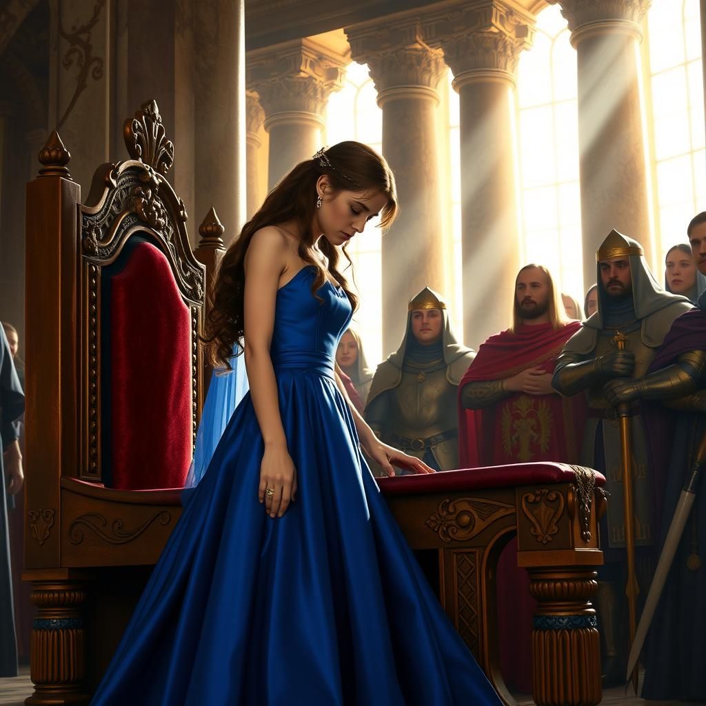 Young Woman Reluctantly Approaches Throne