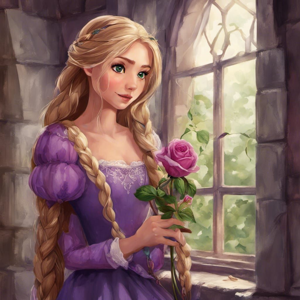 Rapunzel with Long Braid in Medieval Setting