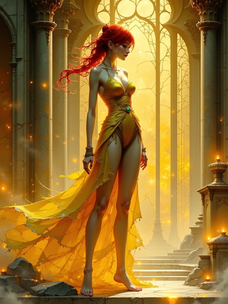 Ethereal Giantess in Marble Castle Bathed in Light