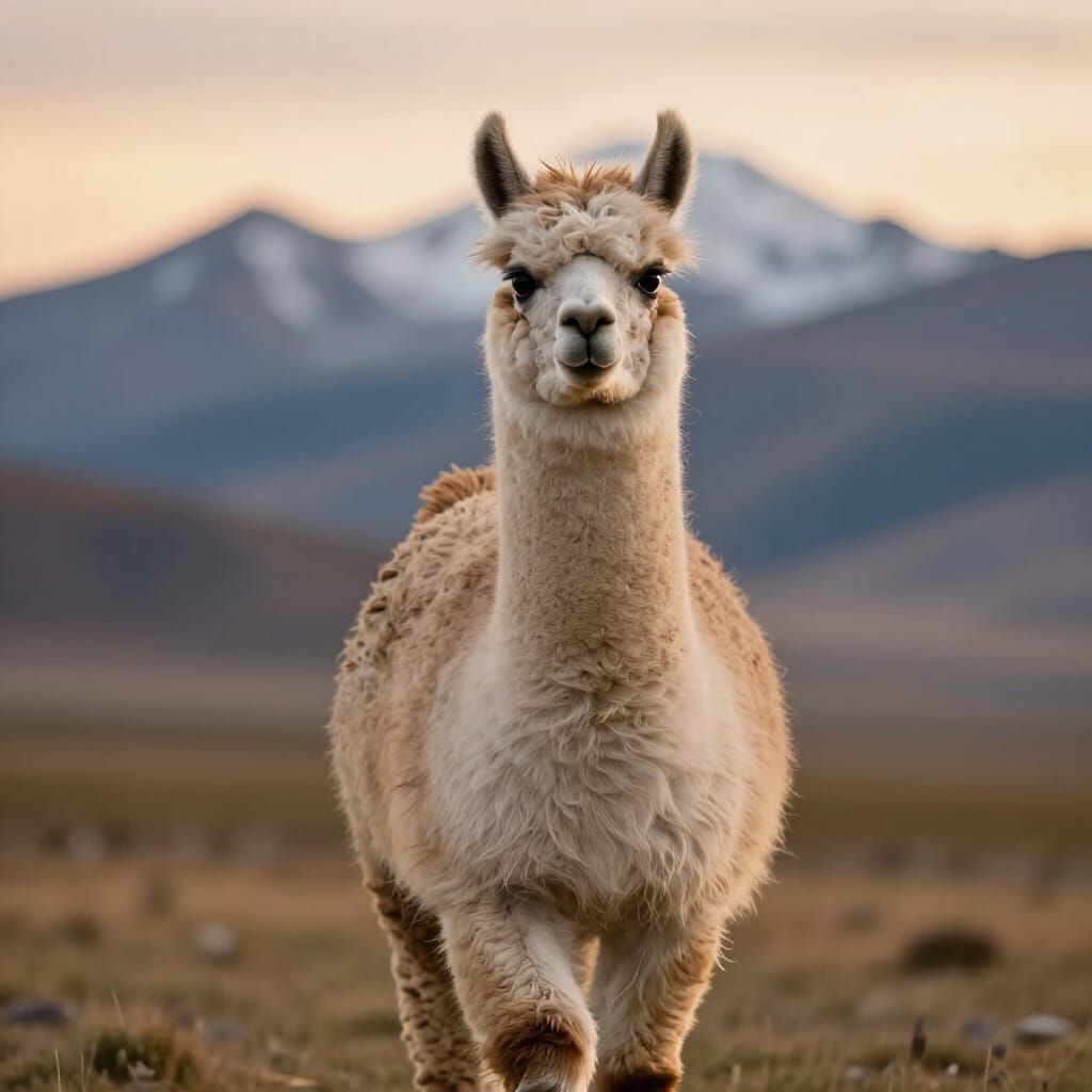 Hyperrealistic Llama in Andean Landscape