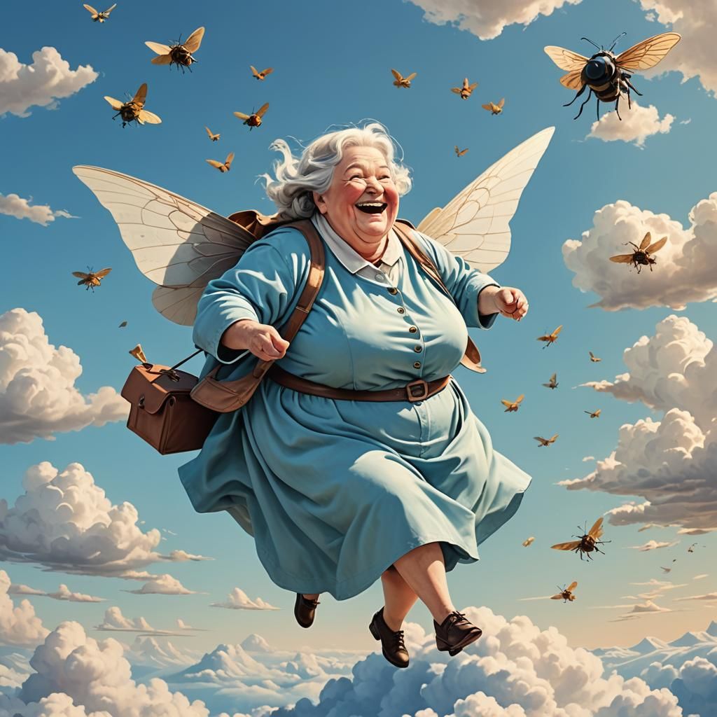 Happy Woman Flying on Fly: Pop-Up Book Art