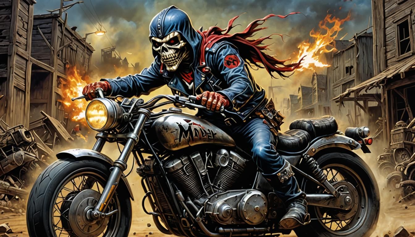 Eddie Iron Maiden Bandit on Motorcycle