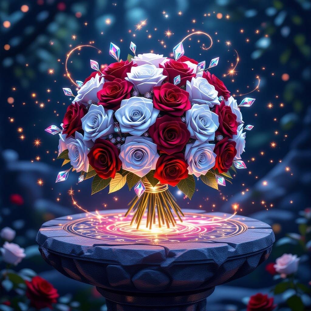 Crystal Rose Bouquet Floating on Enchantment Table
