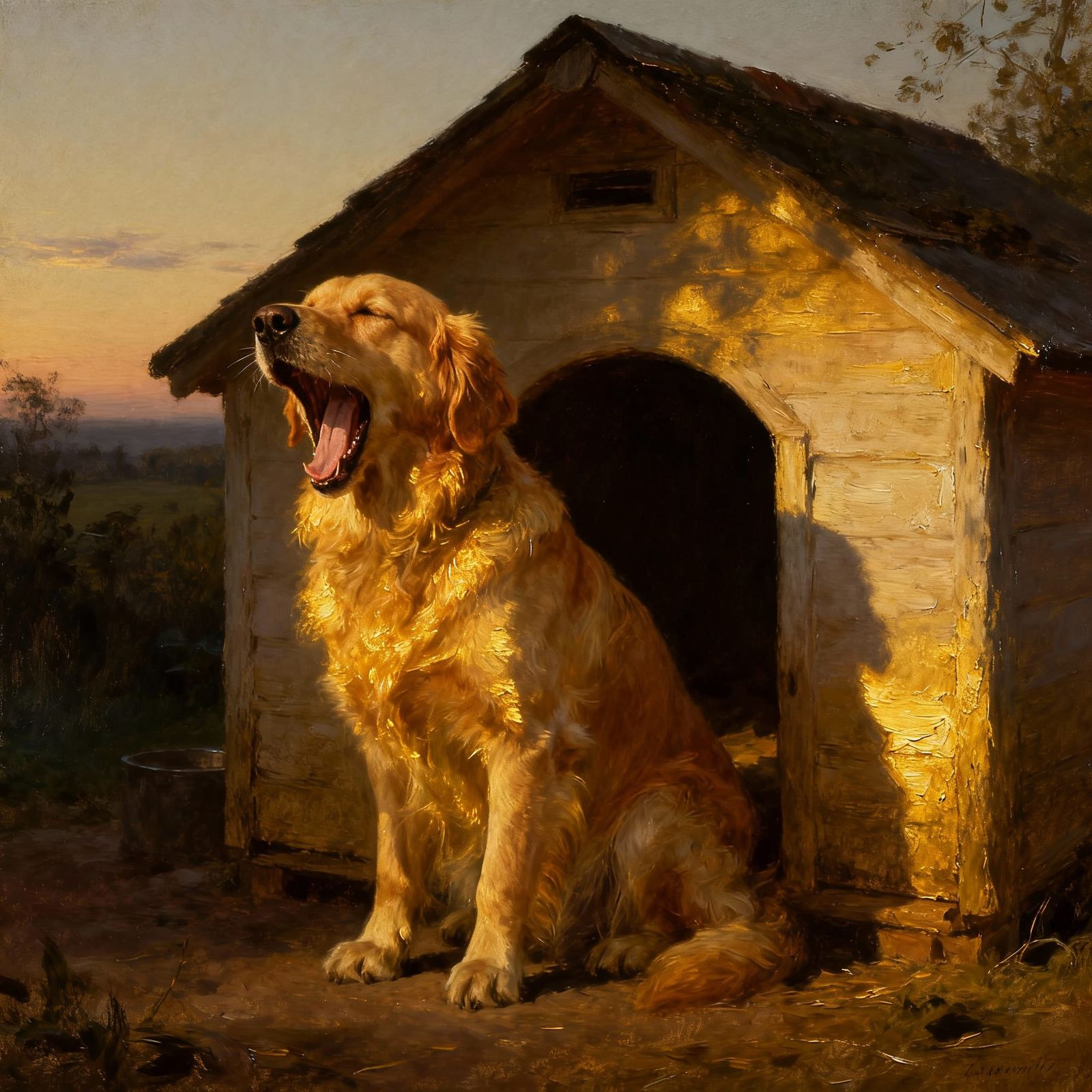 Golden Retriever Yawning in Soft Morning Light