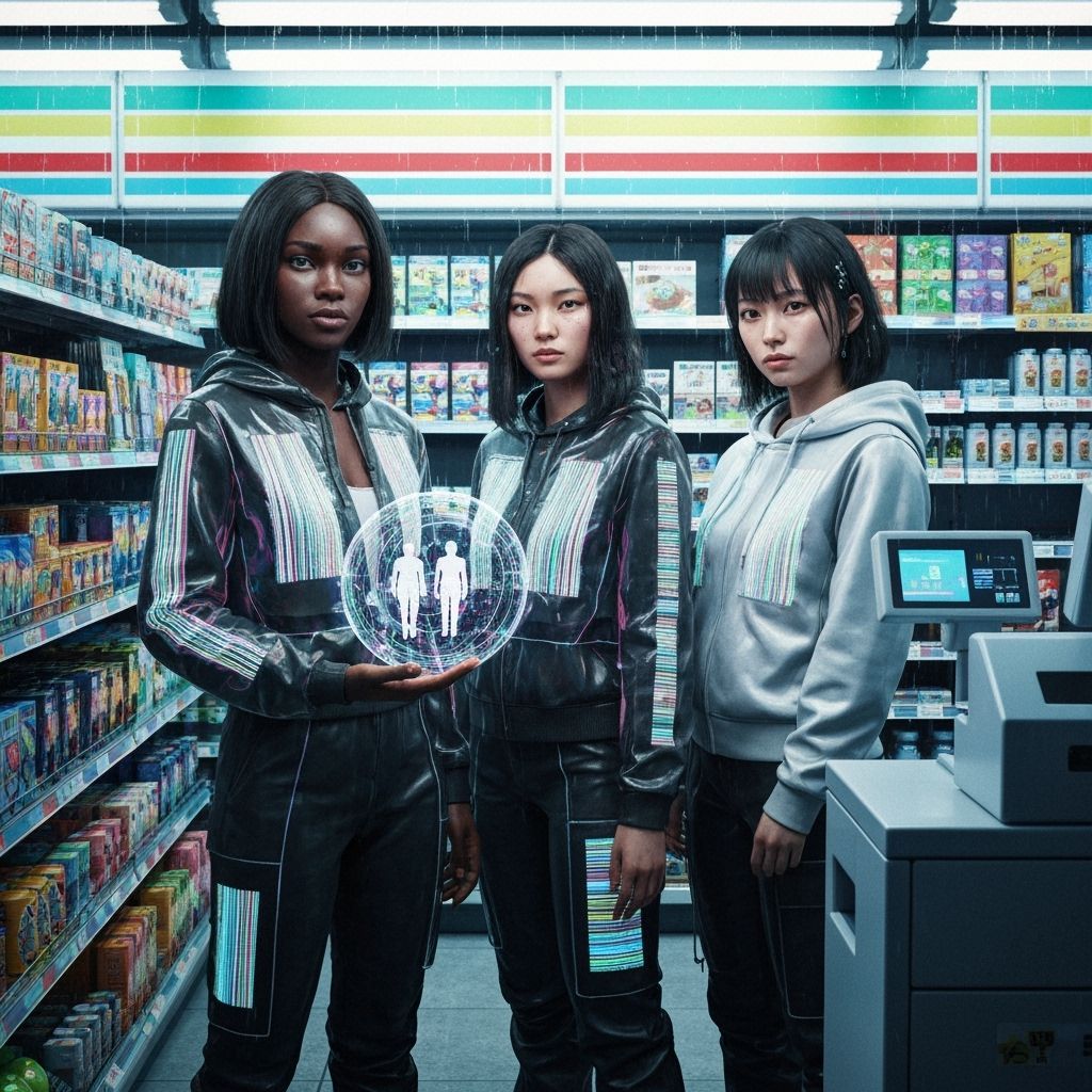 Dystopian Osaka Streetwear Women in Neon Store