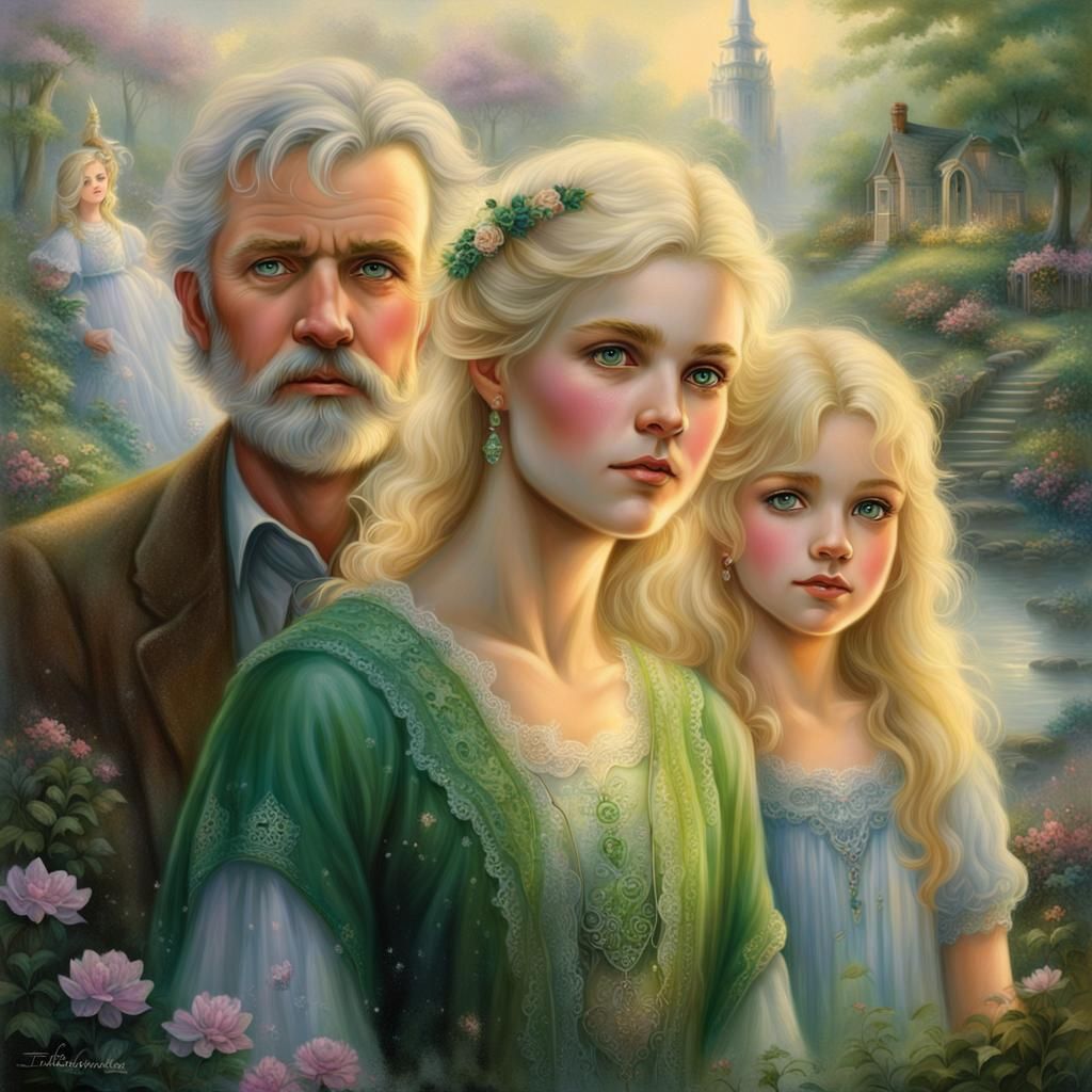Ethereal Family Portrait in Kinkade Style